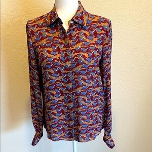 Silk Brooks Brothers Zac Posen Blue and Burgundy  Patterned Shirt